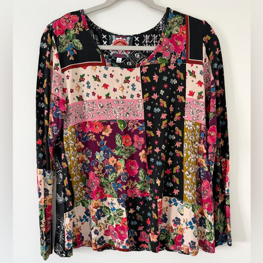 Johnny Was Whimsigoth Artsy Santa Fe Floral Color Block Long Sleeve tee small